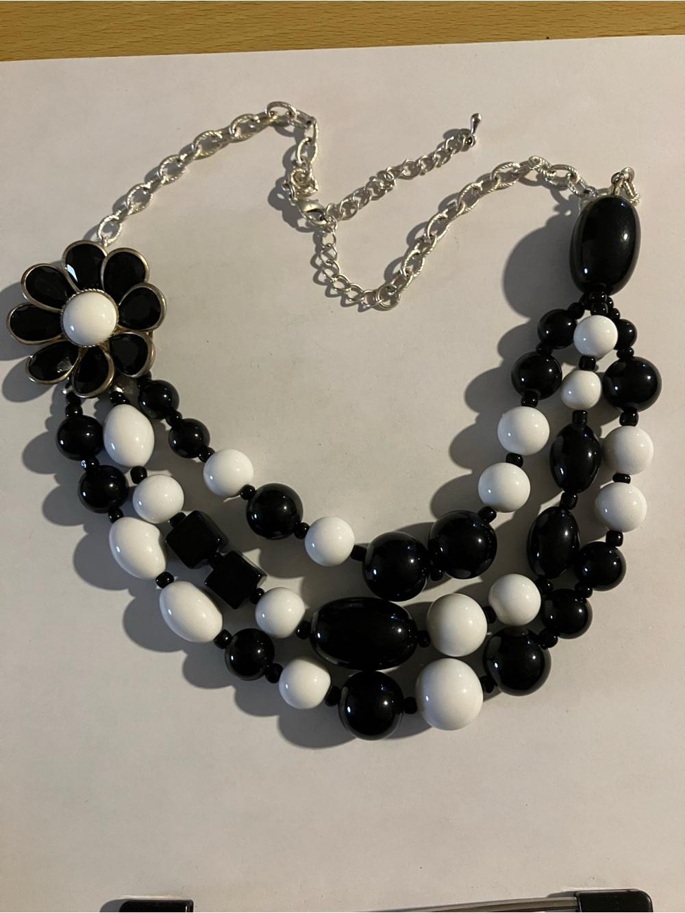 Black and White Beaded Flower Statement Necklace